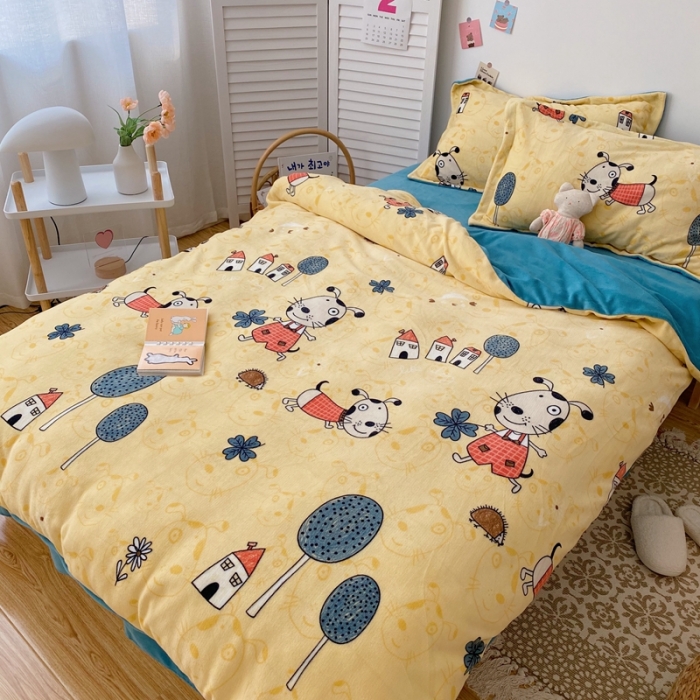 91家纺网 家纺一手货源 找家纺 星期八 2020新款秋冬加厚保暖牛奶绒四件套 皮皮狗