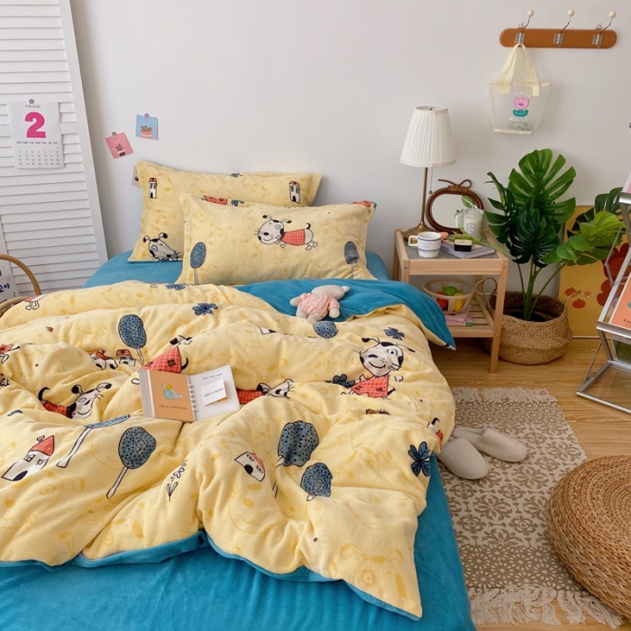 91家纺网 家纺一手货源 找家纺 星期八 2020新款秋冬加厚保暖牛奶绒四件套 皮皮狗