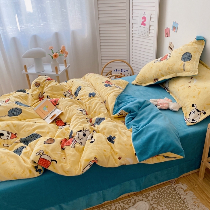 91家纺网 家纺一手货源 找家纺 星期八 2020新款秋冬加厚保暖牛奶绒四件套 皮皮狗