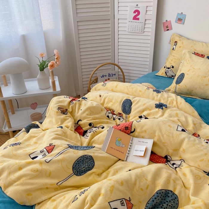 91家纺网 家纺一手货源 找家纺 星期八 2020新款秋冬加厚保暖牛奶绒四件套 皮皮狗