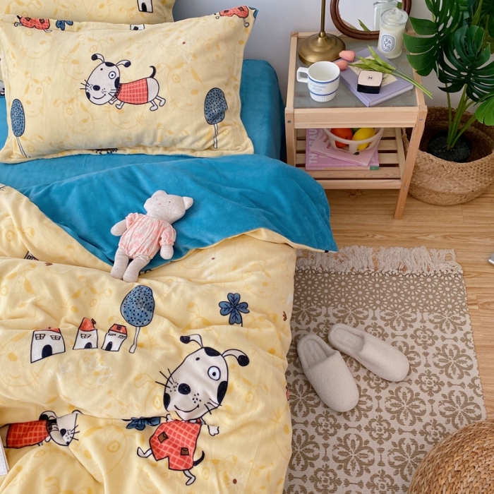 91家纺网 家纺一手货源 找家纺 星期八 2020新款秋冬加厚保暖牛奶绒四件套 皮皮狗