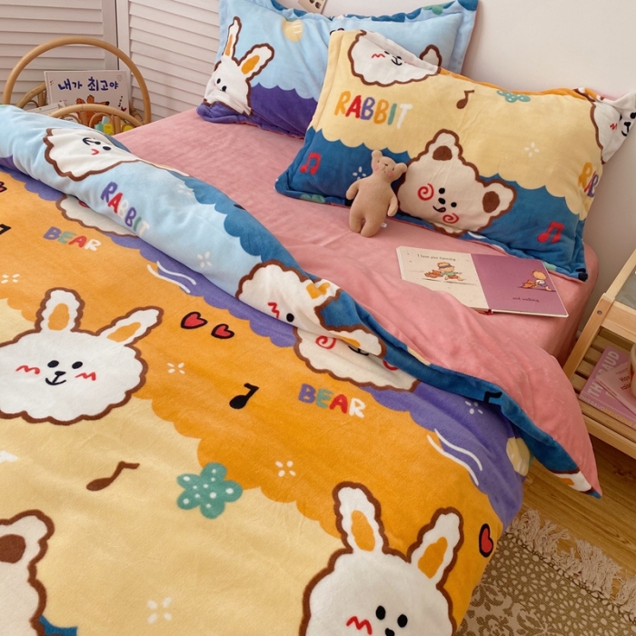 91家纺网 家纺一手货源 找家纺 星期八 2020新款秋冬加厚保暖牛奶绒四件套 兔子熊