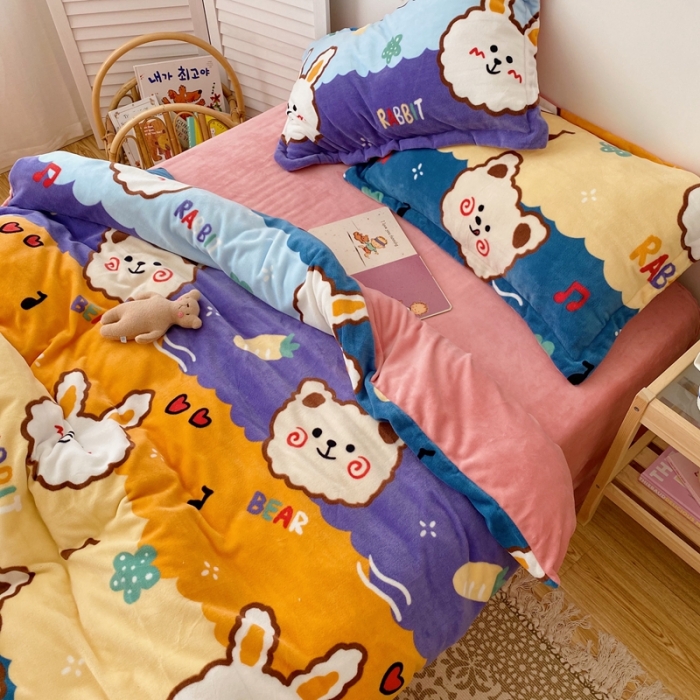 91家纺网 家纺一手货源 找家纺 星期八 2020新款秋冬加厚保暖牛奶绒四件套 兔子熊