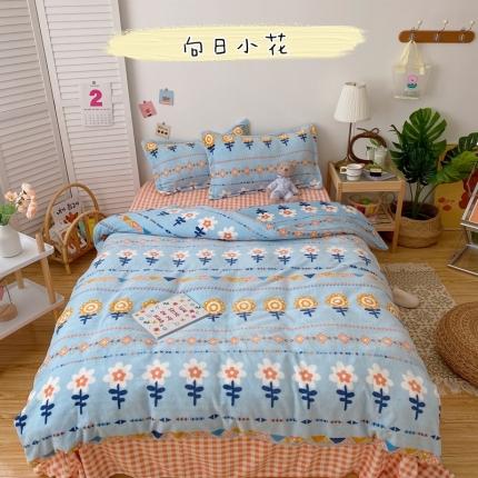 91家纺网 家纺一手货源 找家纺 星期八 2020新款秋冬加厚保暖牛奶绒四件套 向日小花