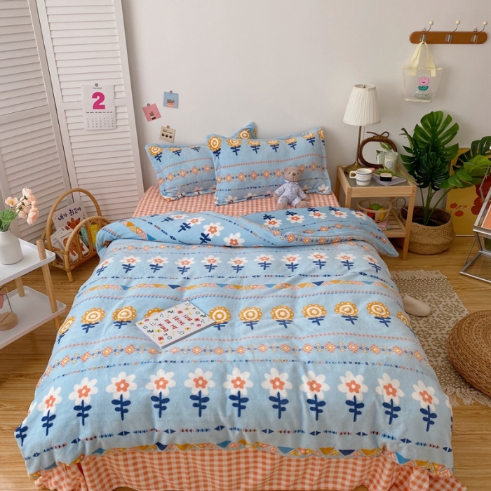 91家纺网 家纺一手货源 找家纺 星期八 2020新款秋冬加厚保暖牛奶绒四件套 向日小花