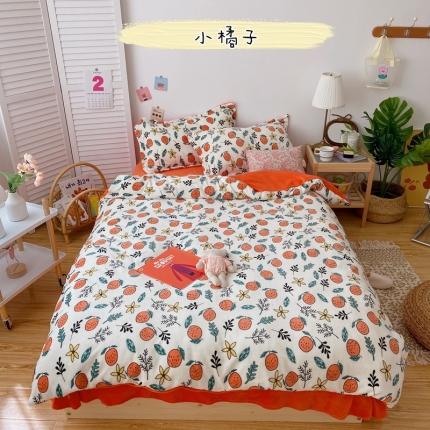 91家纺网 家纺一手货源 找家纺 星期八 2020新款秋冬加厚保暖牛奶绒四件套 小橘子