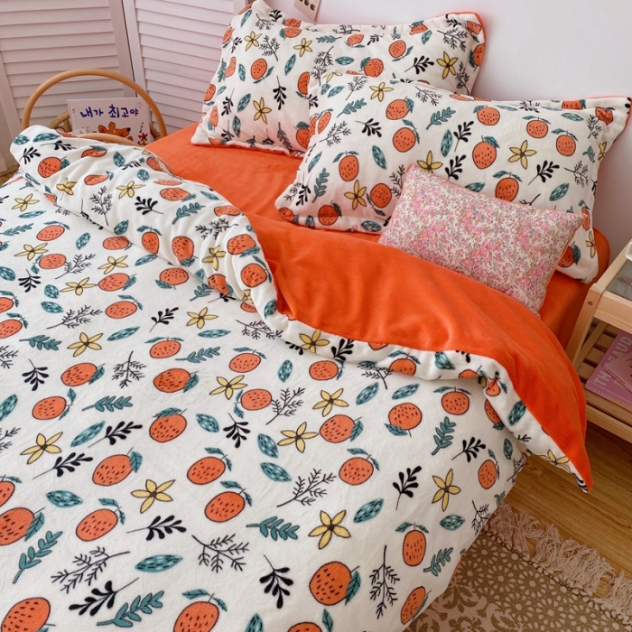 91家纺网 家纺一手货源 找家纺 星期八 2020新款秋冬加厚保暖牛奶绒四件套 小橘子