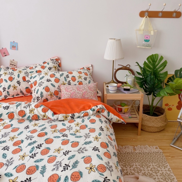 91家纺网 家纺一手货源 找家纺 星期八 2020新款秋冬加厚保暖牛奶绒四件套 小橘子