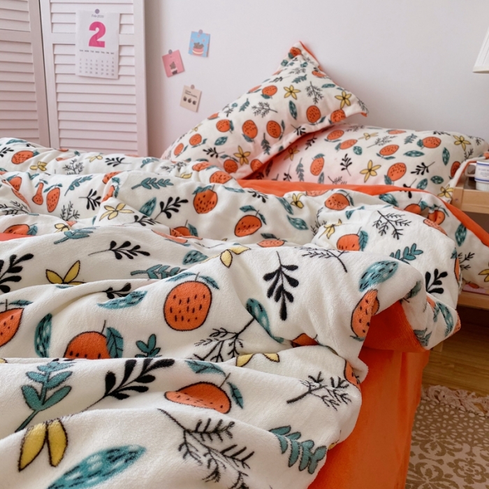 91家纺网 家纺一手货源 找家纺 星期八 2020新款秋冬加厚保暖牛奶绒四件套 小橘子