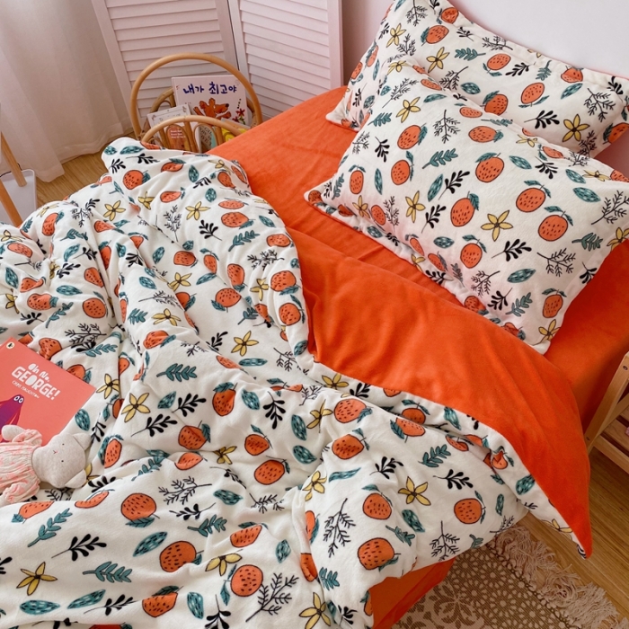 91家纺网 家纺一手货源 找家纺 星期八 2020新款秋冬加厚保暖牛奶绒四件套 小橘子