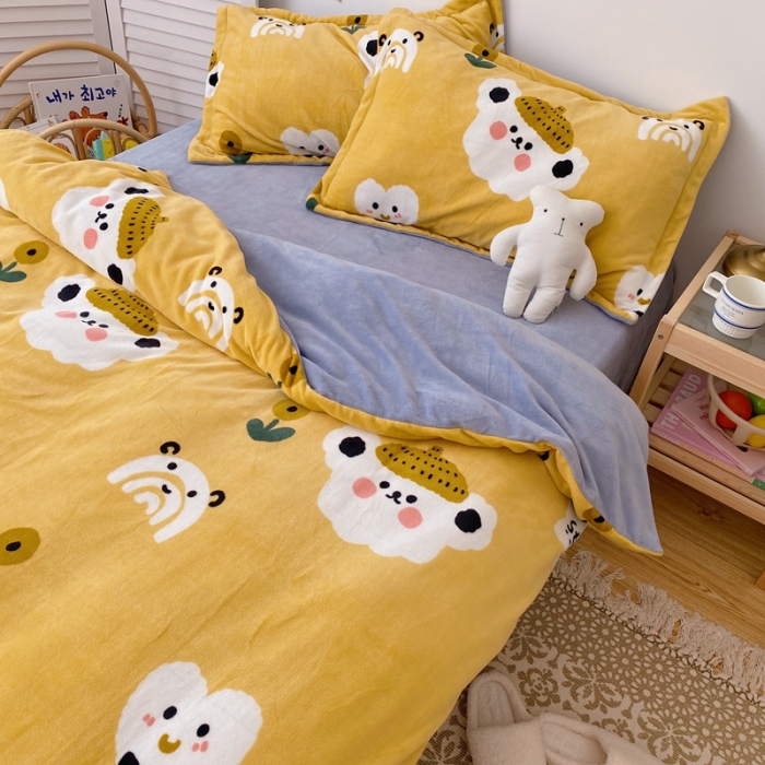 91家纺网 家纺一手货源 找家纺 星期八 2020新款秋冬加厚保暖牛奶绒四件套 小懒熊