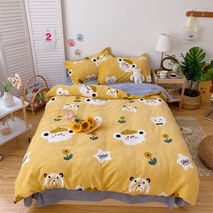 91家纺网 家纺一手货源 找家纺 星期八 2020新款秋冬加厚保暖牛奶绒四件套 小懒熊