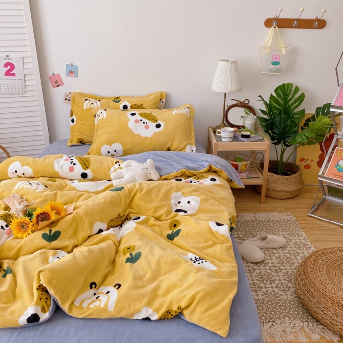 91家纺网 家纺一手货源 找家纺 星期八 2020新款秋冬加厚保暖牛奶绒四件套 小懒熊