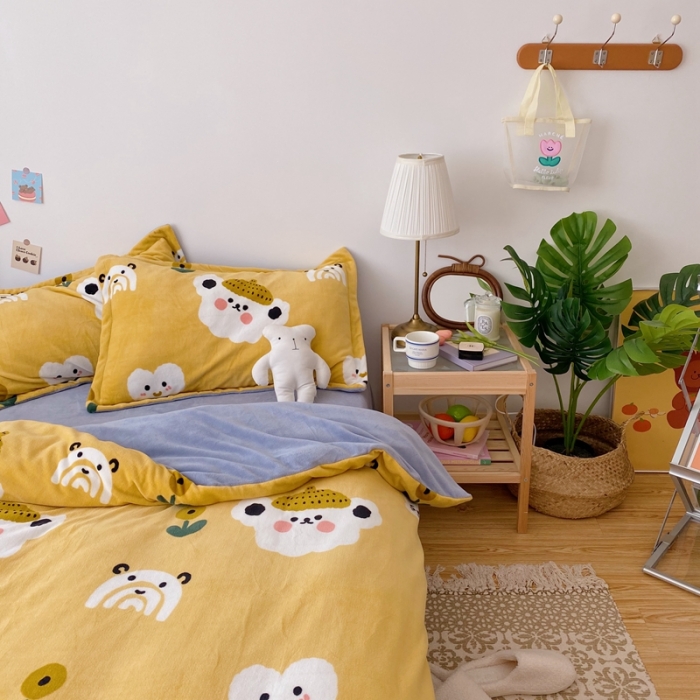 91家纺网 家纺一手货源 找家纺 星期八 2020新款秋冬加厚保暖牛奶绒四件套 小懒熊