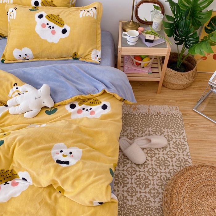 91家纺网 家纺一手货源 找家纺 星期八 2020新款秋冬加厚保暖牛奶绒四件套 小懒熊