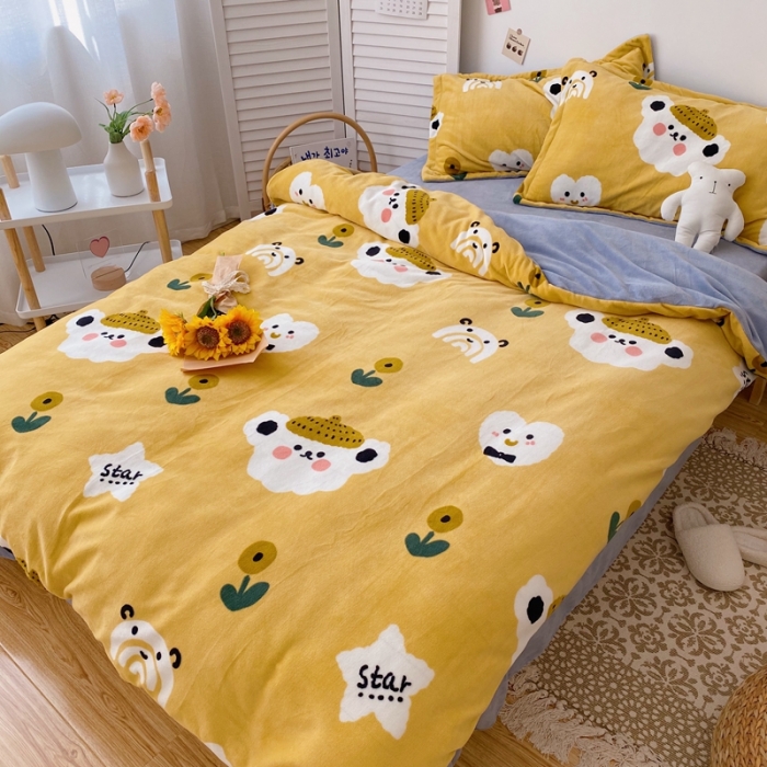 91家纺网 家纺一手货源 找家纺 星期八 2020新款秋冬加厚保暖牛奶绒四件套 小懒熊