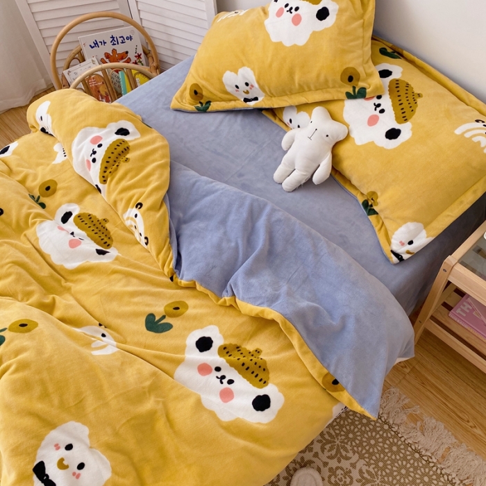 91家纺网 家纺一手货源 找家纺 星期八 2020新款秋冬加厚保暖牛奶绒四件套 小懒熊