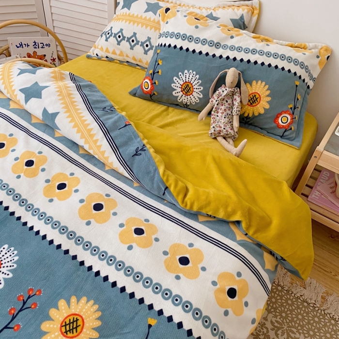 91家纺网 家纺一手货源 找家纺 星期八 2020新款秋冬加厚保暖牛奶绒四件套 星星相印