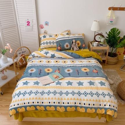 星期八 2020新款秋冬加厚保暖牛奶绒四件套 星星相印