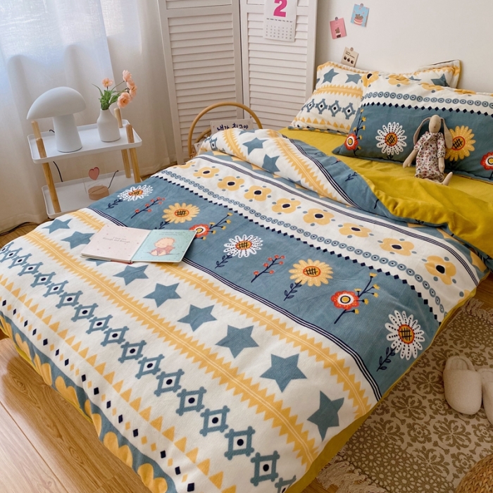 91家纺网 家纺一手货源 找家纺 星期八 2020新款秋冬加厚保暖牛奶绒四件套 星星相印