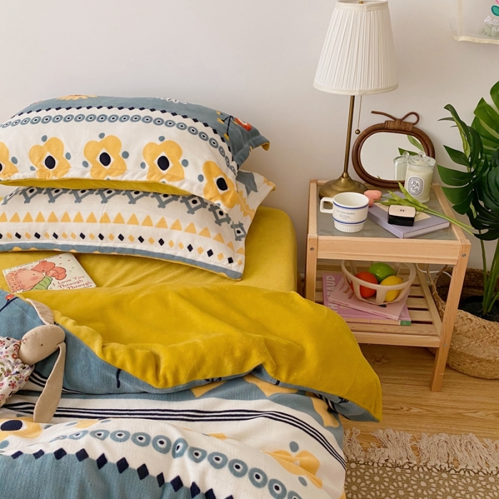 91家纺网 家纺一手货源 找家纺 星期八 2020新款秋冬加厚保暖牛奶绒四件套 星星相印