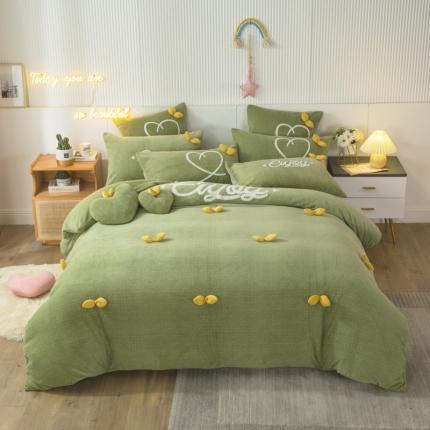 91家纺网 家纺一手货源 找家纺 兴美佳新款日式简约小清新提花牛奶绒四件套唯爱-牛油果