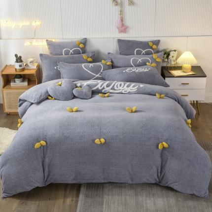 91家纺网 家纺一手货源 找家纺 兴美佳新款日式简约小清新提花牛奶绒四件套唯爱-烟灰色