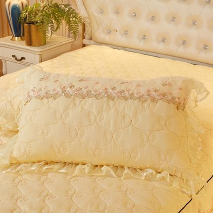 91家纺网 家纺一手货源 找家纺 瑞宝 2025新款夹棉加厚磨毛床裙梦恋系列单枕套 米白