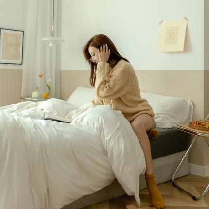 91家纺网 家纺一手货源 找家纺 华超针织 2021新款针织纯色混搭四件套白色配深灰