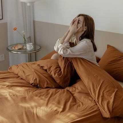 91家纺网 家纺一手货源 找家纺 华超针织 2021新款针织纯色混搭四件套南瓜配奶茶