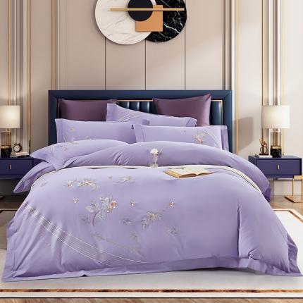 翼起潮前 2020新款120支长绒棉磨绒诺亚花园系列四件套 优雅紫