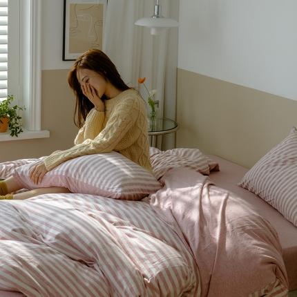 91家纺网 家纺一手货源 找家纺 华超针织 2021新款针织条纹四件套 红米中条