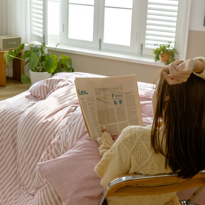 91家纺网 家纺一手货源 找家纺 华超针织 2021新款针织条纹四件套 红米中条