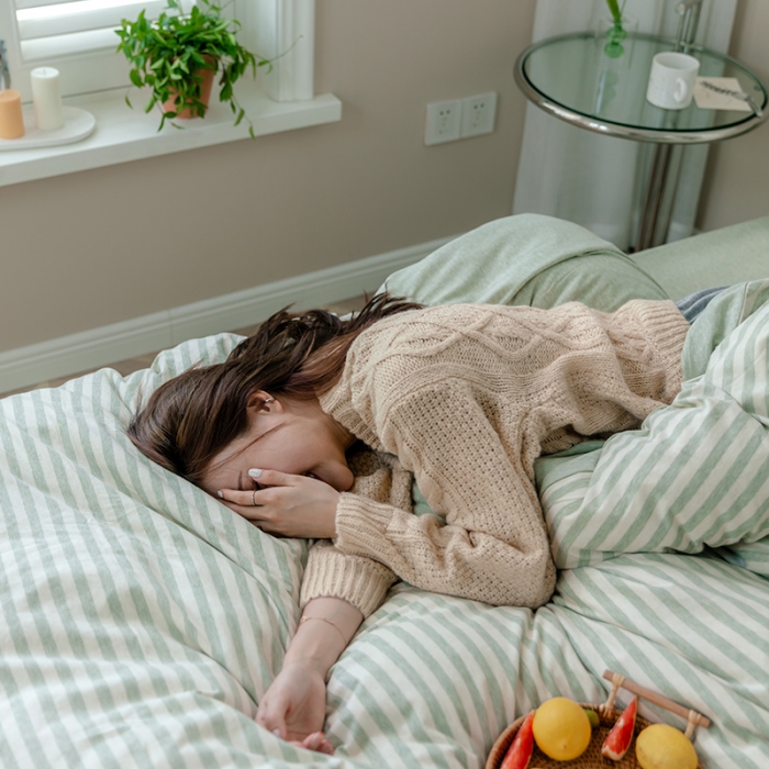 91家纺网 家纺一手货源 找家纺 华超针织 2021新款针织条纹四件套 绿米中条