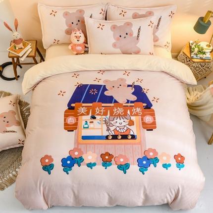 91家纺网 家纺一手货源 找家纺 卡初 2020新款秋冬大版宝宝绒牛奶绒四件套美好烧烤