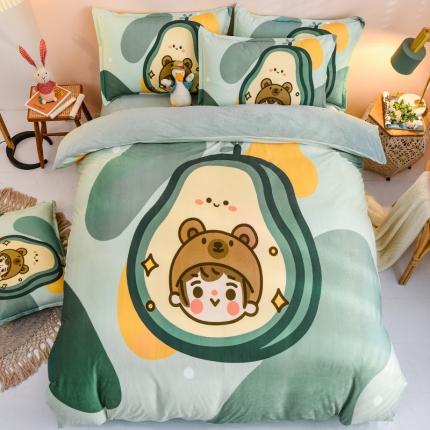 91家纺网 家纺一手货源 找家纺 卡初 2020新款秋冬大版宝宝绒牛奶绒四件套牛油果呀