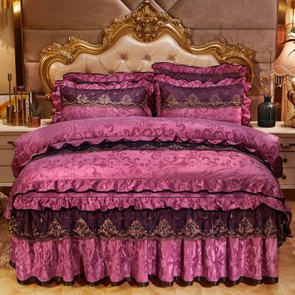 91家纺网 家纺一手货源 找家纺 瑞宝 2025新款天鹅绒压花臻美系列床裙四件套粉玉