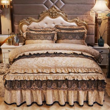 91家纺网 家纺一手货源 找家纺 瑞宝 2025新款天鹅绒压花臻美系列床裙四件套粉玉