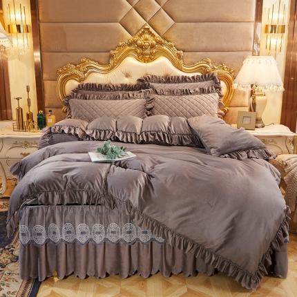 91家纺网 家纺一手货源 找家纺 情恒2025新款夹棉水晶绒可拆卸床裙四件套金碧辉煌系列贵族色