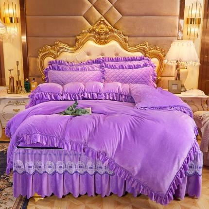 91家纺网 家纺一手货源 找家纺 情恒2025新款夹棉水晶绒可拆卸床裙四件套金碧辉煌系列浪漫紫