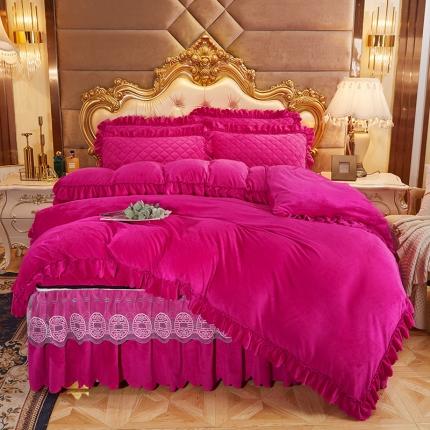 91家纺网 家纺一手货源 找家纺 情恒2025新款夹棉水晶绒可拆卸床裙四件套金碧辉煌系列玛瑙红