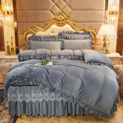 91家纺网 家纺一手货源 找家纺 情恒2025新款夹棉水晶绒可拆卸床裙四件套金碧辉煌系列绅士灰
