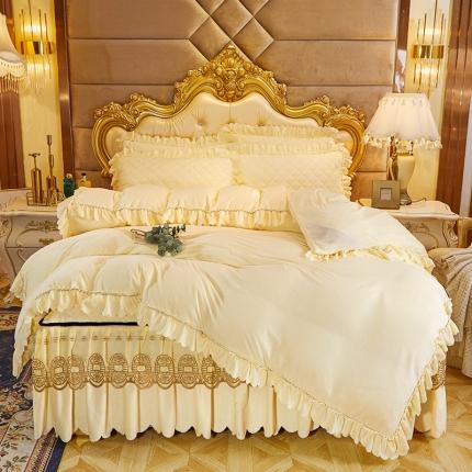 91家纺网 家纺一手货源 找家纺 情恒2025新款夹棉水晶绒可拆卸床裙四件套金碧辉煌系列象牙白