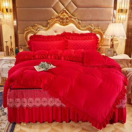 91家纺网 家纺一手货源 找家纺 情恒2025新款夹棉水晶绒可拆卸床裙四件套金碧辉煌系列中国红
