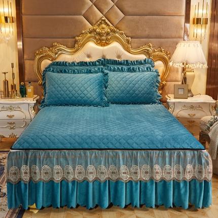 91家纺网 家纺一手货源 找家纺 （总）情恒2025新款夹棉水晶绒可拆卸床裙三件套金碧辉煌系列