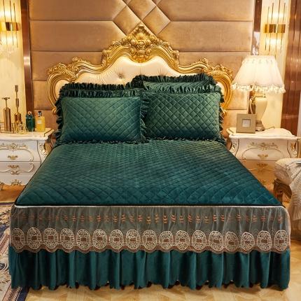 91家纺网 家纺一手货源 找家纺 （总）情恒2025新款夹棉水晶绒可拆卸床裙三件套金碧辉煌系列