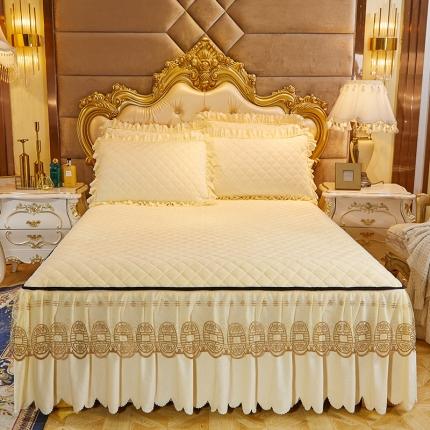 91家纺网 家纺一手货源 找家纺 （总）情恒2025新款夹棉水晶绒可拆卸床裙三件套金碧辉煌系列