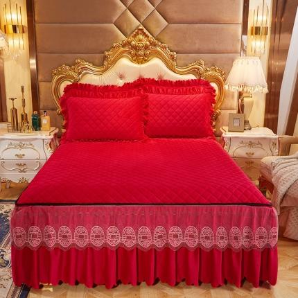 91家纺网 家纺一手货源 找家纺 （总）情恒2025新款夹棉水晶绒可拆卸床裙三件套金碧辉煌系列