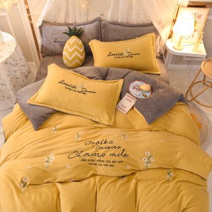 （总）捌月牛奶绒小清新刺绣四件套