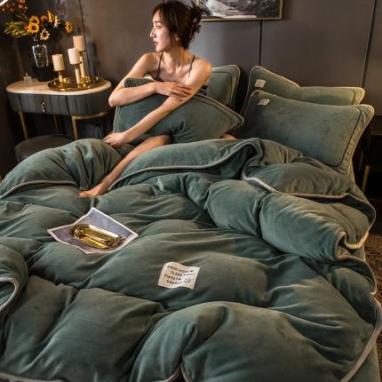 91家纺网 家纺一手货源 找家纺 （总）印季2023新款纯色包边加厚牛奶绒宝宝绒四件套